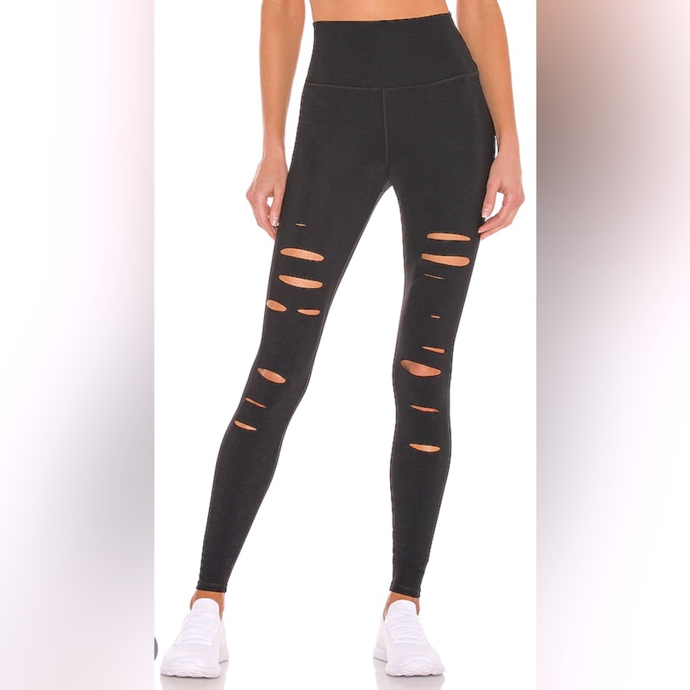 ALO Black High Waisted Yoga Ripped Warrior Leggings Size XS